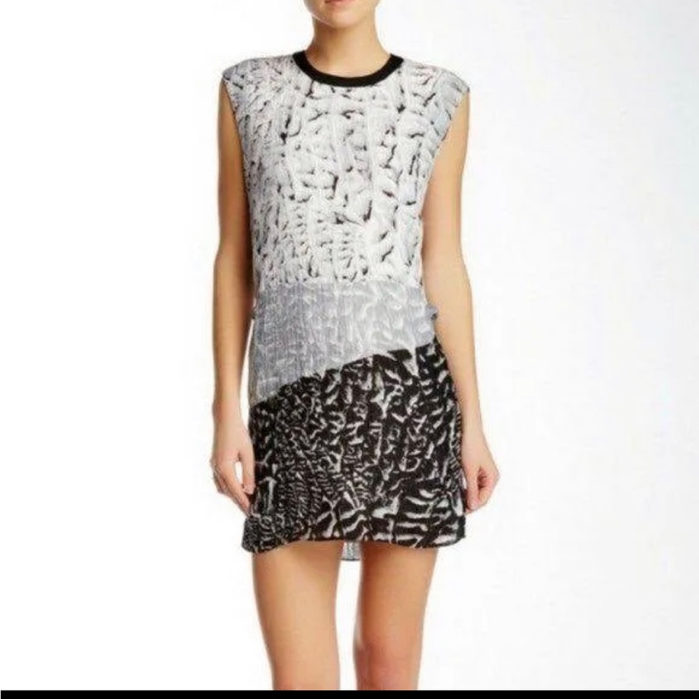 Helmut Lang Silk Annex Printed Sleeveless Mini Dress Gray Black White size 6